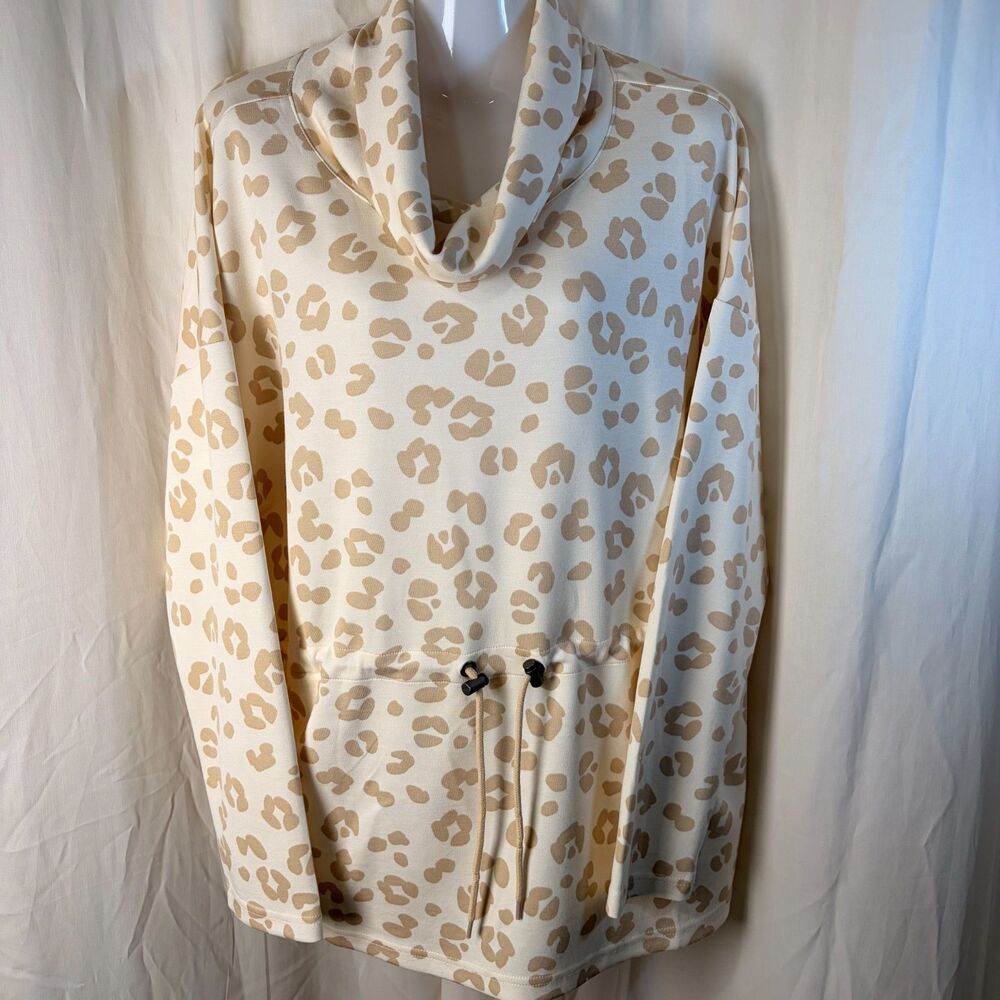 LuLaRoe Teresa Cinched Cowl Neck Leopard Pullover Sweatshirt Long Sleeve Size L